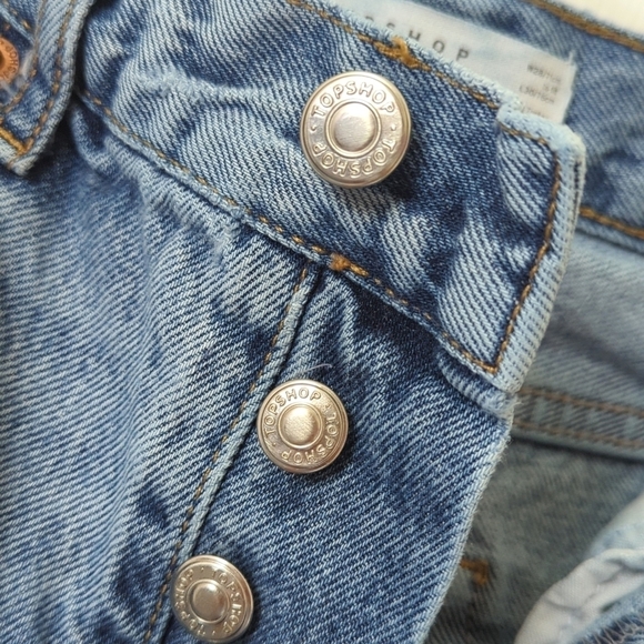 Topshop Distressed Medium Wash High Rise Straight Leg Button Fly Dad Jeans 28 - Picture 10 of 14